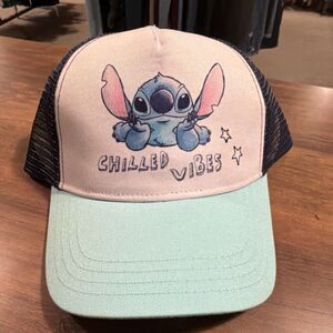 Disney Stitch Chilled Vibes Trucker Hat Adjustable Pink Light Blue Navy Mesh NWT